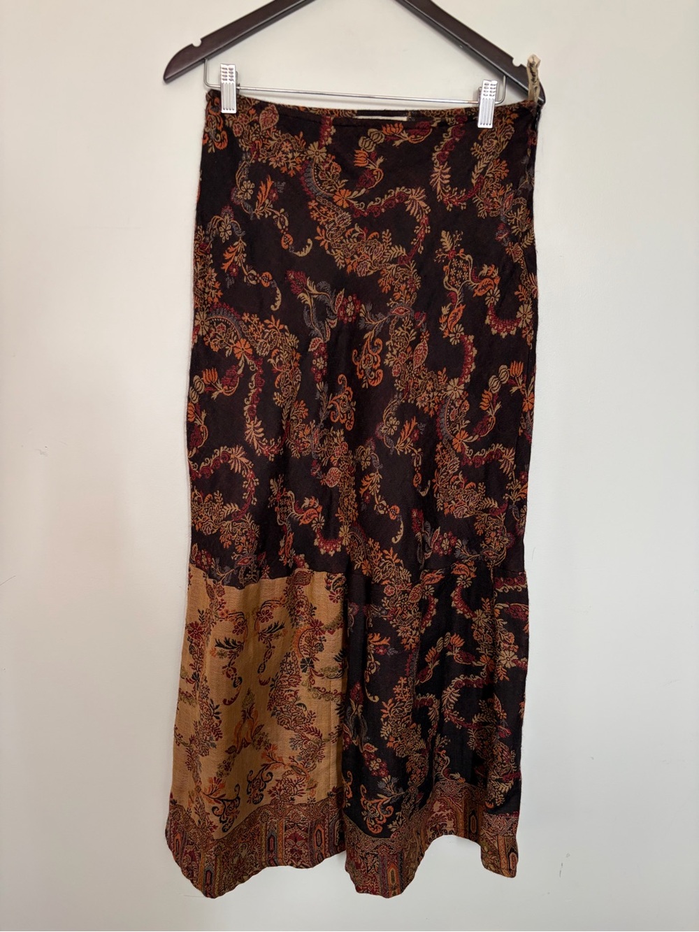 Vintage April Cornell 100% Wool Boho Paisley Pattern Maxi Skirt - Medium